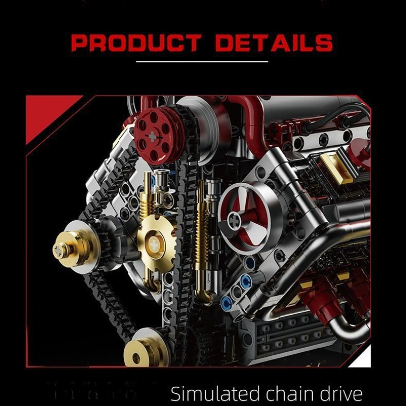 Model Kit V8 Engine - 1167pcs Mechanical V8 Engine Model MOC