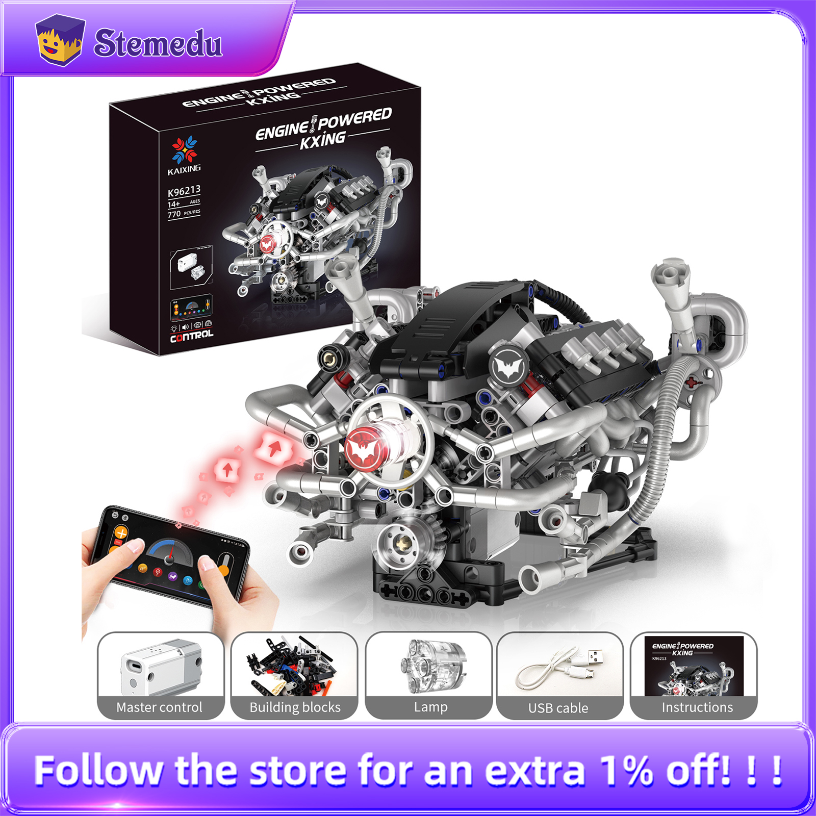 K96213 770pcs V8 Engine Model  – Model Kit V8 Engine Bewertung und Preis